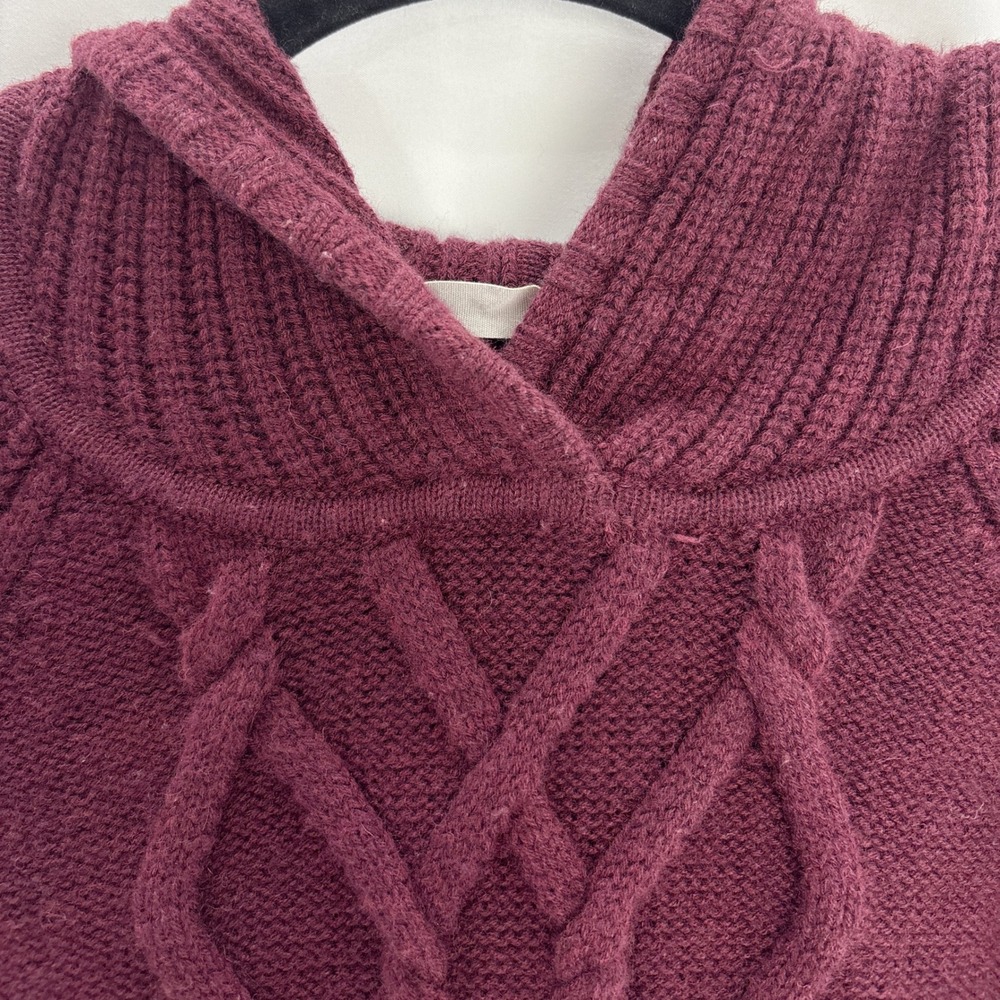 Athleta Merino Wool Cable Knit Hoodie Sweater Medium Burgundy Soft Warm Pullover - Picture 3 of 16